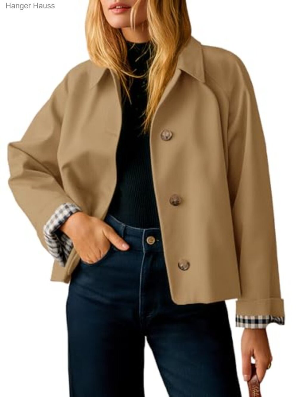 Cropped Trench Coat Lightweight Single Breasted Jacket Women Lapel Collar Long